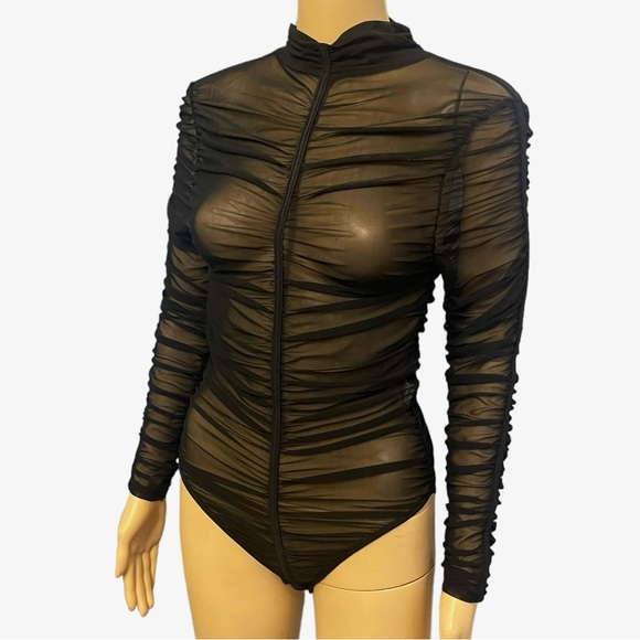 FASHION NOVA Mesh Bodysuit Black Long Sleeve Bodysuit - Picture 5 of 10
